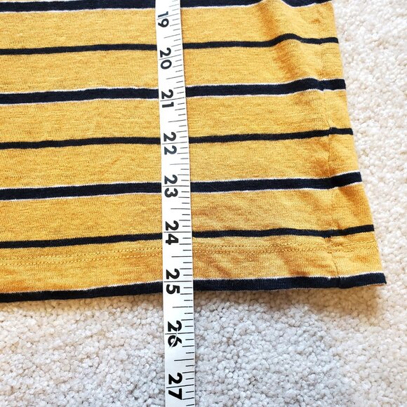 Theory Yellow Blue Striped Linen Short Sleeve Top T-Shirt Women's Size M Preppy - Picture 6 of 6